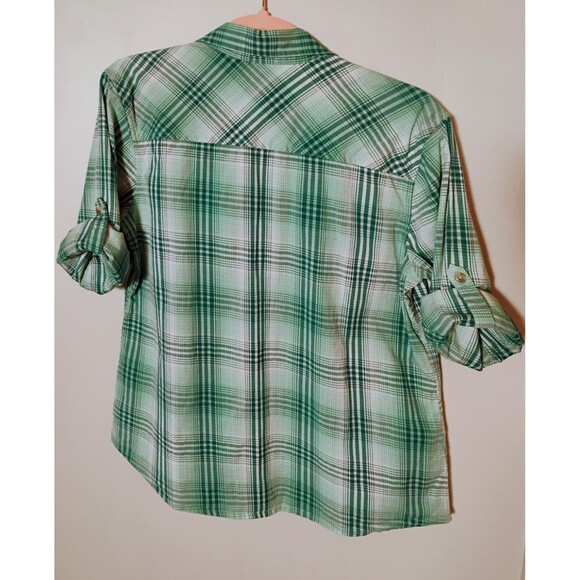 Women's Cabela's Green Plaid Roll-Tab Sleeve Button-Up Shirt Top Size‎ PS - Picture 2 of 4